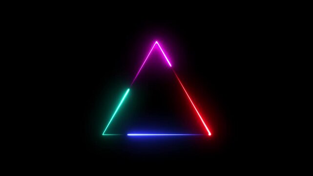 neon triangle frame balack background 4k video.