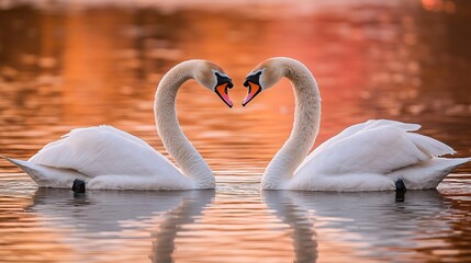 Fototapeta premium Majestic Swans Touching Beaks, Forming a Heart Shape, Elegant and Romantic Nature Scene for Love Cards