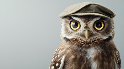 Obraz premium Owl in costume spreading happiness indoor setting animal portrait playful atmosphere close-up view whimsical concept