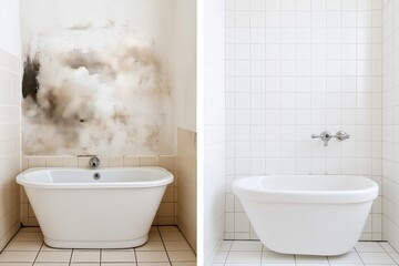 Before-and-After Bathroom Renovation with Black Mold and Cracked Tiles to Fresh White Tiles and Proper Ventilation, Home Improvement, Mold Removal, Renovation Transformation