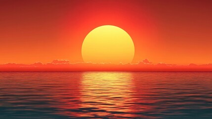 Ocean sunset, fiery sky, calm water, tranquil scene, nature background