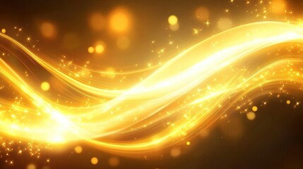 Obraz premium Golden Light Waves With Sparkles and Blurry Floating Circles