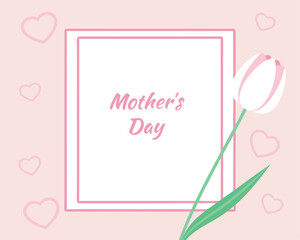 Happy Mother's Day with Pink Tulip and White Hearts on Pink.