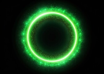 Obraz premium Glowing Green Light Ring Isolated on Black Background