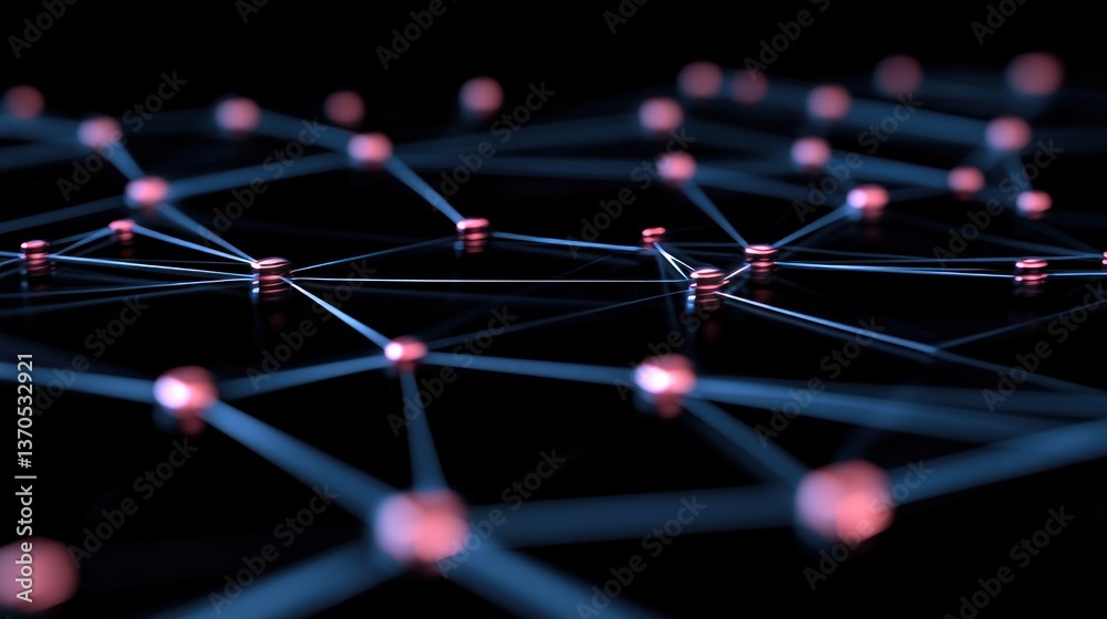 Poster abstract network connection, nodes and lines interconnected in a complex web of digital data