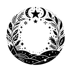 Celestial Circle: Black and White Vector Illustration