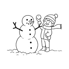 Snowman Building Pose Line Art: Capture Winter Fun with Minimalist Lines