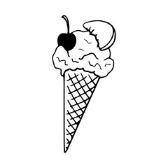 outline ice cream cone with cherry