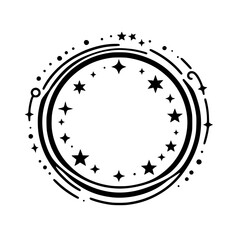 Celestial Circle Design - Black & White Star Frame, Minimalist Vector