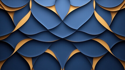 Elegant abstract pattern with blue and gold curves creating a visually striking design suitable for backgrounds and wallpapers, modern art concept