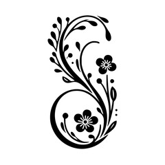 Elegant Floral Silhouette Design, Black on White, Decorative Element