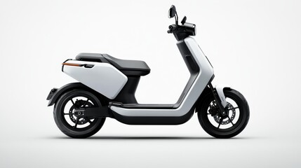 Modern electric kick scooter on white background