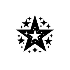 Black Starburst Emblem with Sparkles on White Background