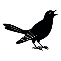 Black Silhouette of a Singing Bird – Vector Illustration