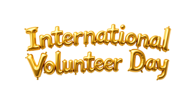 Golden balloon text International Volunteer Day png