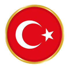 Obraz premium Round Flag of Turkey with Golden Border, Turkey Flag Button