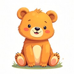 Fototapeta premium Adorable Cartoon Bear Cub Sitting on Grass Perfect for Children's Books and Cute Illustrations