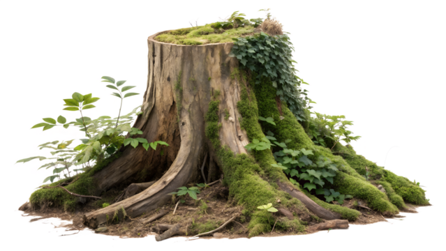 Set of Cutout Tree Stump and Mossy Tree Roots