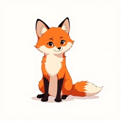 Obraz premium Adorable Orange Fox Kit Sitting Pretty A Cute Cartoon Illustration of a Red Fox