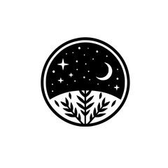 Minimalist Night Sky & Forest Emblem - Vector Illustration