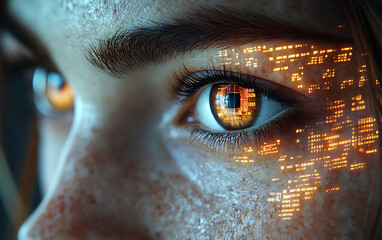  Focused Eyes Reflecting High-Tech Screen Display  
