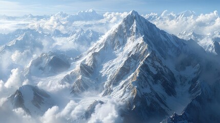 Obraz premium Majestic Himalayan peaks piercing through a sea of clouds aerial panorama