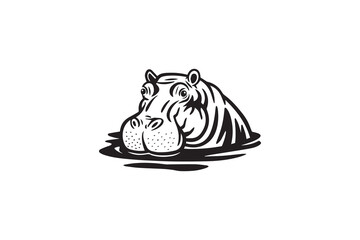 hippopotamus Black and White Vector