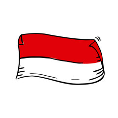 Illustration vector graphic of a hand-drawn Indonesian flag waving proudly. Simple yet impactful design, perfect for celebrating Independence Day and promoting national pride.