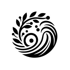 Black & White Abstract Floral Circle Logo, Minimalist Design