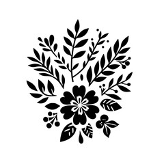 Black and White Floral Motif Vector, Minimalist Botanical Design