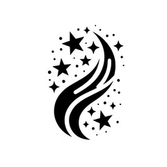 Celestial Burst: Black Stars and Swirl Design on White
