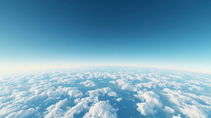 breathtaking high altitude view from airplane window, showcasing vast expanse of clouds and clear blue sky
