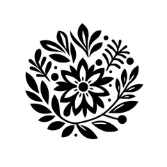 Bold Floral Mandala in Black and White: Ornamental Design Element