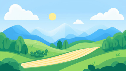 Fototapeta premium Illustration of mountains and country roads
