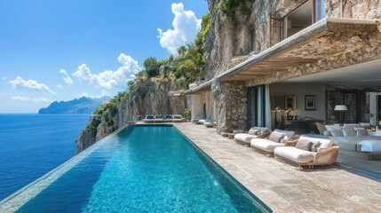 Fototapeta premium Luxury Cliffside Villa with Infinity Pool and Breathtaking Ocean Views