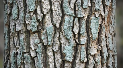 Obraz premium Detailed Closeup of Tree Bark Texture with Lichen