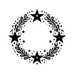 Festive Star Wreath Illustration: Minimalist Black & White Design