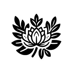 Elegant Black & White Lotus Flower Illustration, Minimalist Design