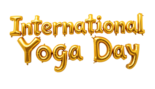 Golden balloon text International Yoga Day png