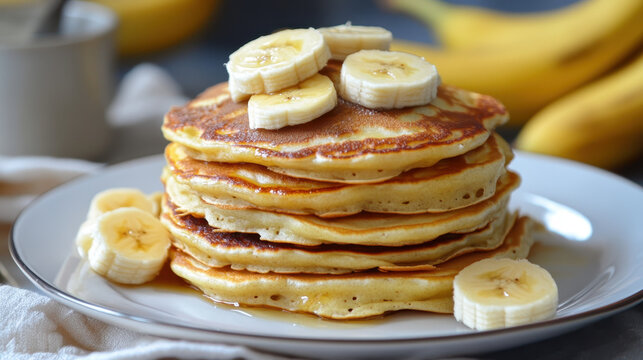 Pancakes with bananas and honey - Powered by Adobe