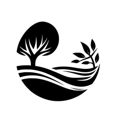 Minimalist Nature Icon: Tree and Sprout, Black and White Logo