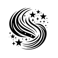 Abstract Swirling Starry Motif in Black and White