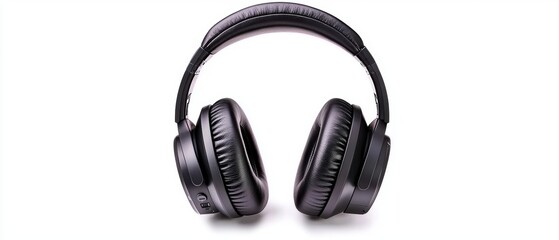 Fototapeta premium Wireless headphones with a sleek black design, showcasing a modern style for music lovers and tech enthusiasts.