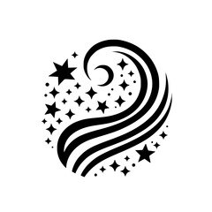 Celestial Swirl: Black & White Star and Moon Graphic