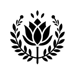 Minimalist Lotus Flower Emblem in Black and White, for Brands and Logos