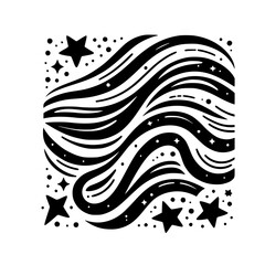 Cosmic Flow: Abstract Black & White Starry Illustration