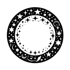 Celestial Circle Frame: Starry Vector Illustration on White