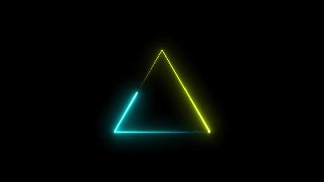 neon triangle frame balack background 4k video.