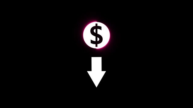 neon cost icon. Striking design ideal for web, print files, online design, commercial use, economics, and stock market-related designs. Simple, clear, and modern sign.