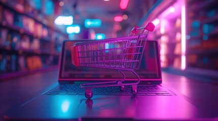 E-commerce, Online Shopping, Digital Retail, Neon Lights, 